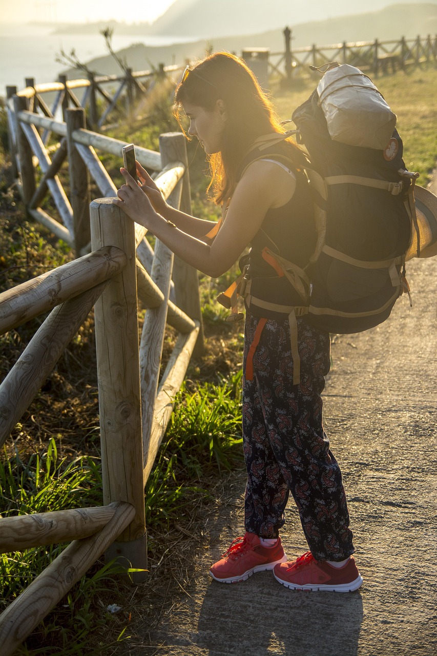 tourist, woman, backpack, the coast, ocean, the camino de santiago de compostela, trail, nature, girl, adventure, landscape, trekking, backpacker, sunrise